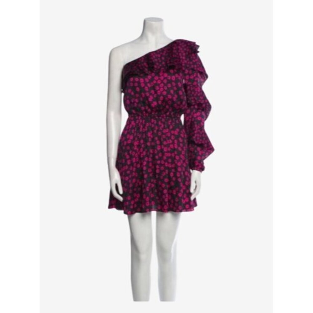 The Kooples One-Shoulder Floral Dress EU 0 Pink & Black Polyester